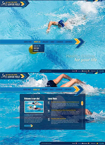 "Водное поло" шаблон сайта плавательного клуба, бассейна