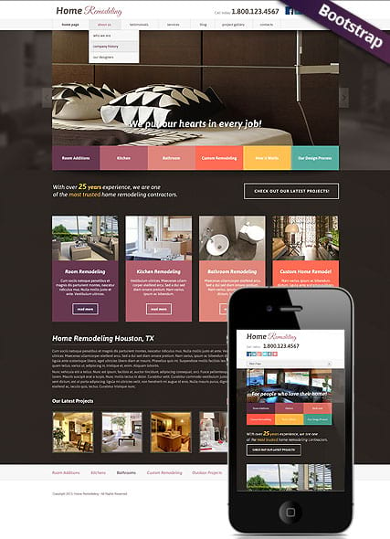 Шаблон сайта по ремонту дома и интерьерам "Домашний ремонт" для Joomla