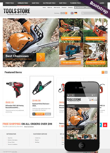 "Магазин инструментов" шаблон для OpenCart для продажи товаров для дома, сада и ремонта
