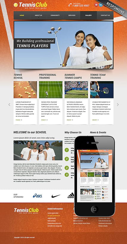 Шаблон сайта теннисного клуба "Tennis Club" в формате HTML адаптивный