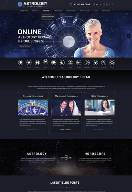 Шаблон сайта гороскопов и астрологии для Wordpress с демо-данными