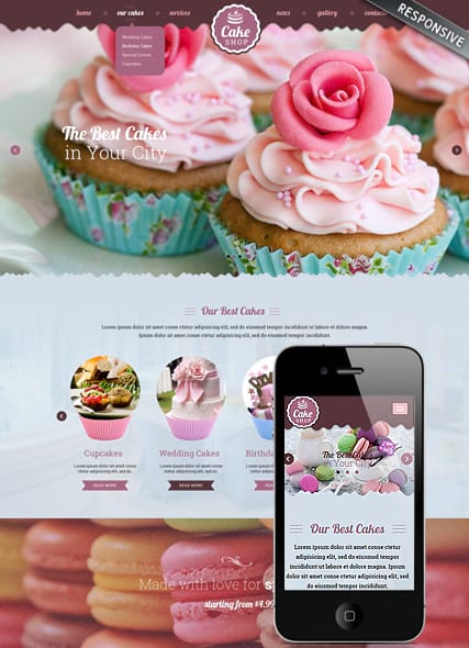 "Cake shop" шаблон сайта кондитерской HTML Bootstrap тема