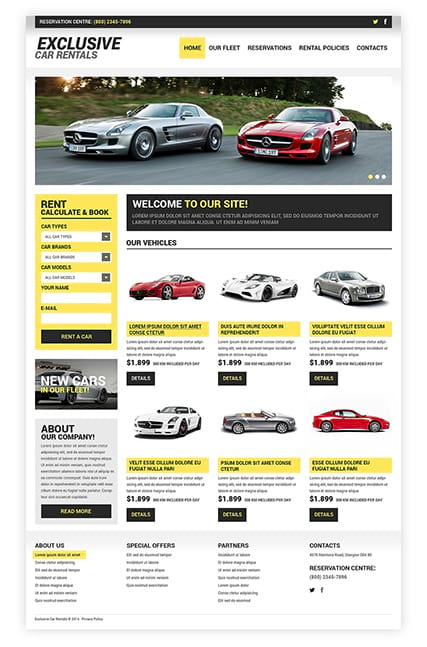 Шаблон сайта аренда автомобилей, адаптивный HTML