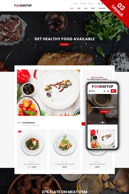 "Ресторан и доставка еды" шаблон интернет-магазина Wordpress WooCommerce