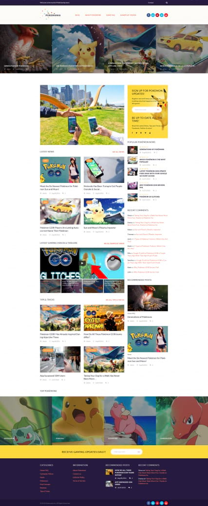 "Pokemania" шаблон сайта по игре PokemonGO для WordPress