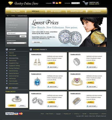 Шаблон сайта osCommerce "Магазин ювелирных изделии"