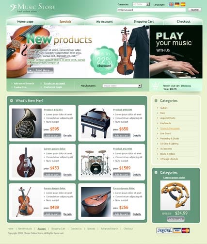 "Магазин музыкальных инструментов" шаблон сайта