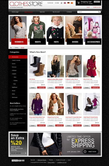 Интернет магазин одежды шаблон сайта osCommerce