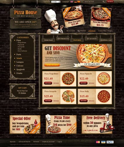 Шаблон сайта "Пиццерия" для osCommerce