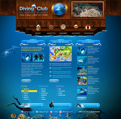 "Клуб подводного плавания" шаблон сайта HTML