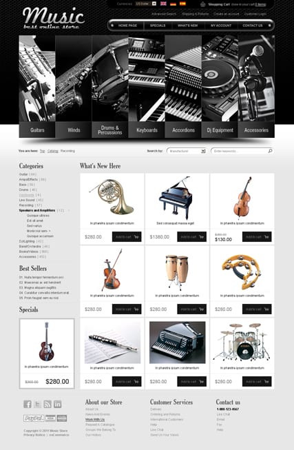 Магазин музыкальных инструментов шаблон сайта