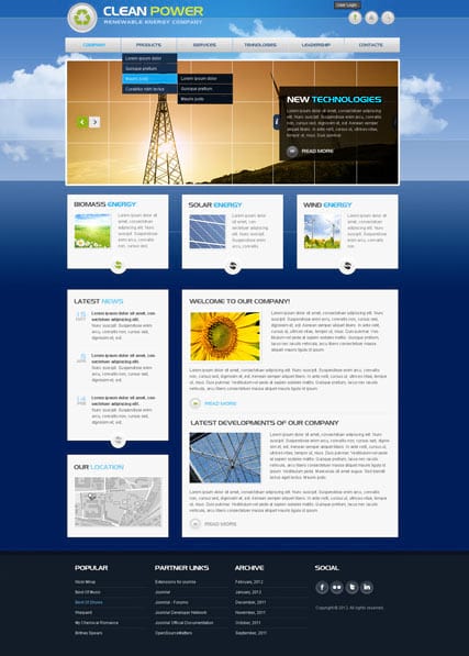 Шаблон сайта компании "Чистая энергия" для Joomla