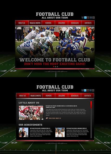 "Американский футбол" шаблон сайта HTML5 на тему спортивных игр