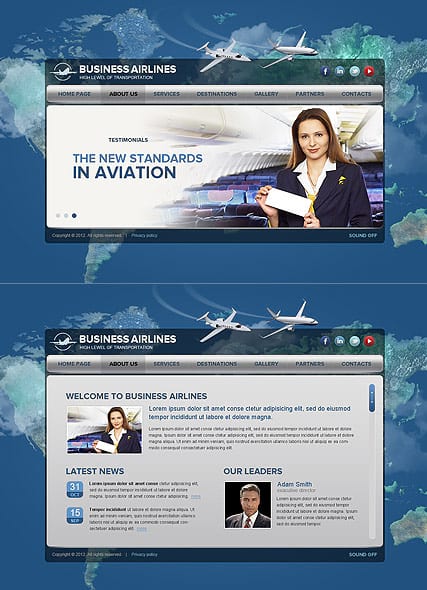 "Авиакомпания" шаблон сайта частного авиаперевозчика