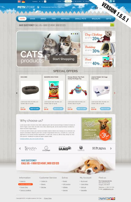 Шаблон сайта зоомагазина, товаров для животных на OpenCart