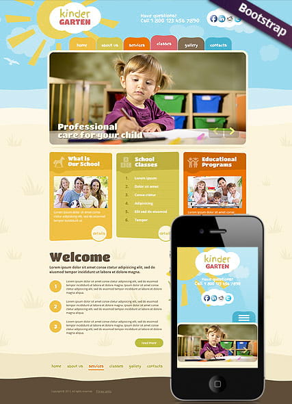 "Детский сад" шаблон сайта развивающего центра, кружка, сада