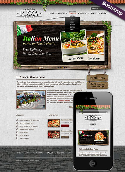 "Пиццерия" шаблон сайта HTML Bootstrap