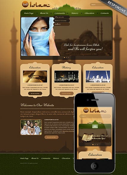 Шаблон сайта религиозный Ислам, адаптивный