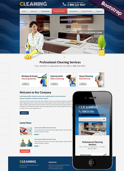 "Cleaning" шаблон сайта уборка домов для клининговой компании