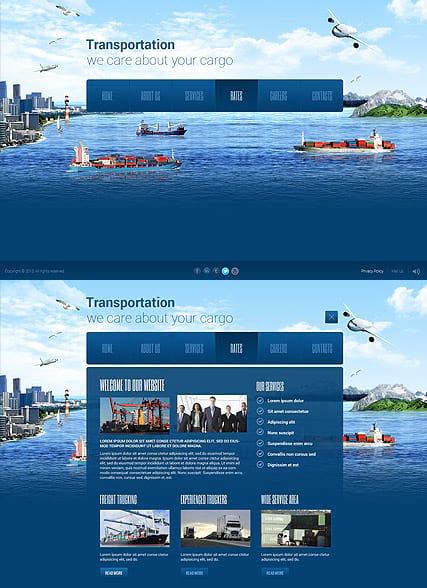 "Transportation Paralax" шаблон сайта перевозок HTML5
