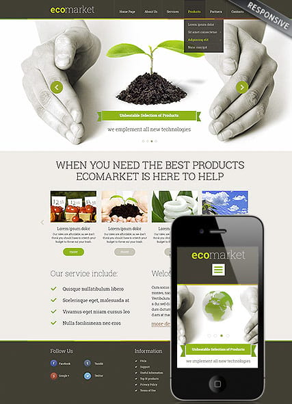 Шаблон сайта "Экологичные продукты" с адаптивным дизайном для CMS Wordpress