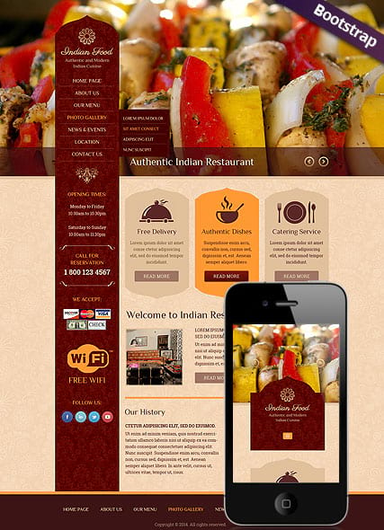 "Индийская еда" адаптивный HTML-шаблон сайта индийской кухни