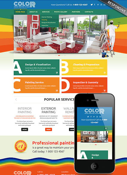 "Яркие краски" шаблон сайта по покраске домов HTML версия