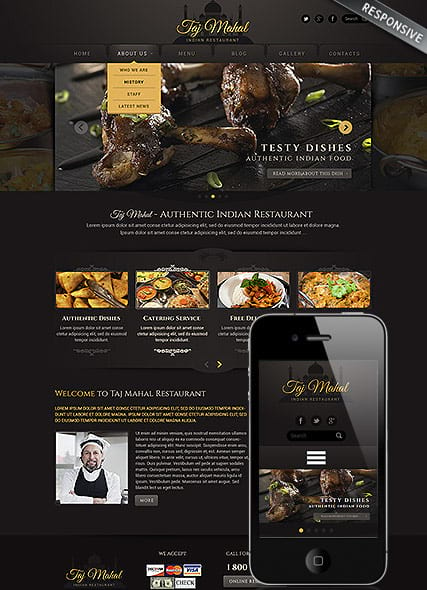 Шаблон сайта индийской кухни "Индийский ресторан" для Wordpress