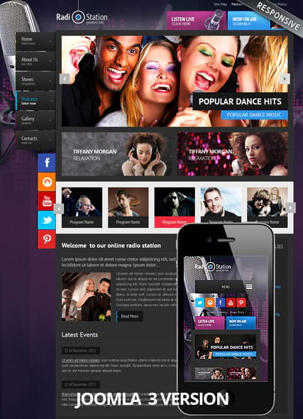 "Радио" шаблон сайта радиостанции для Joomla с дизайном и изображениями в комплекте