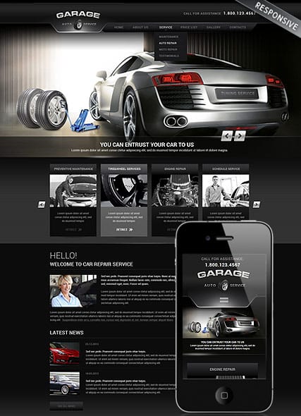 Шаблон сайта для автосервиса для Joomla "Автосервис" с адаптивным дизайном