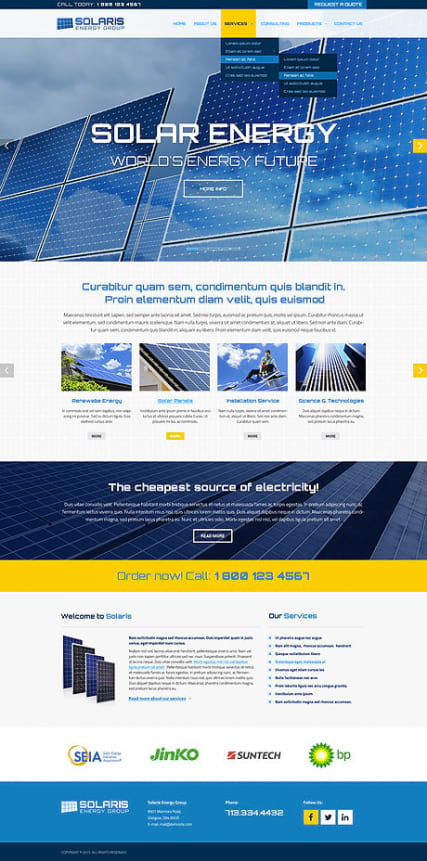 HTML шаблон сайта "Солнечная энергия" с адаптивным дизайном