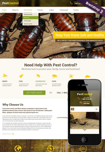 Шаблон сайта службы по защите домов от насекомых и грызунов "Pest Control"