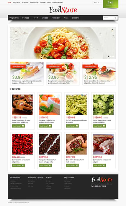 Шаблон сайта доставка еды на OpenCart, адаптивный