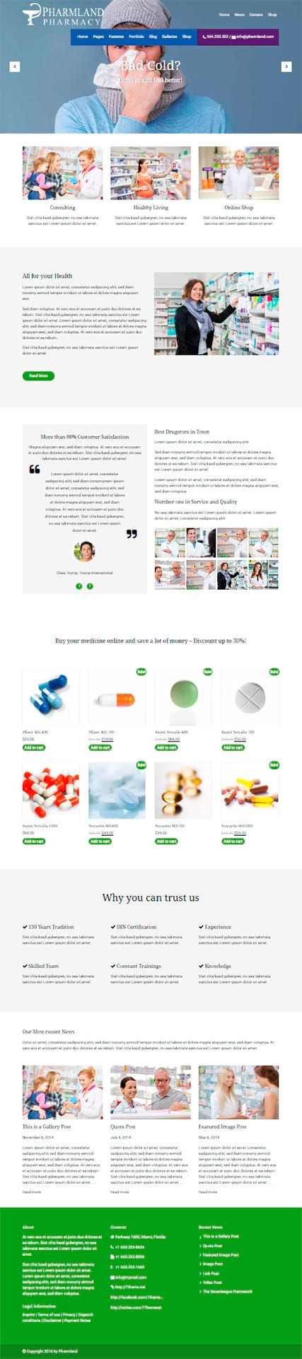 Готовый шаблон сайта аптеки "Страна лекарств" для Wordpress
