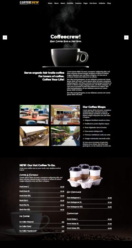 "Coffee Shop" шаблон сайта по продаже кофе, кофейни