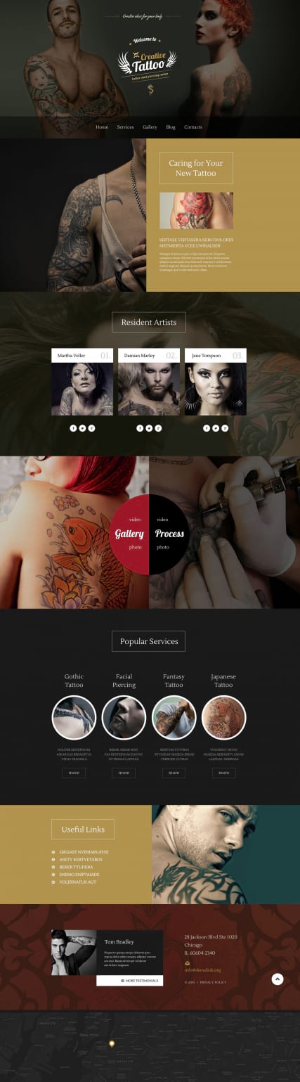 Готовый шаблон сайта салона татуировок "Тату" адаптивный