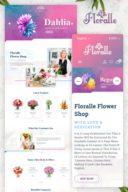 "Цветочный магазин" шаблон сайта флористики Opencart
