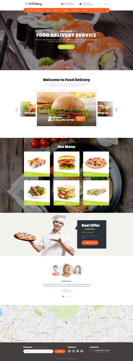 "Доставка еды на дом" шаблон сайта для суши или бургеров