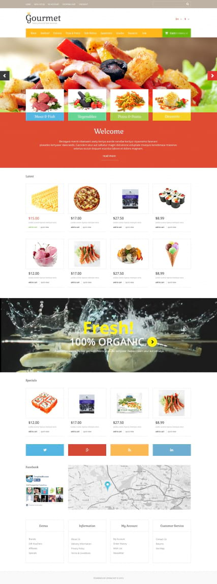 Адаптивный шаблон сайта "Доставка еды" для OpenCart