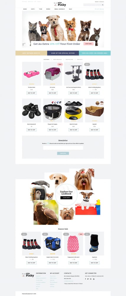 OpenCart шаблон сайта товаров для животных "Мой питомец"