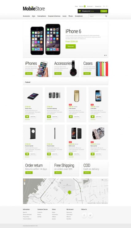 "Мобильные телефоны" шаблон сайта магазина на Opencart