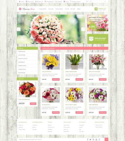 Готовый шаблон цветочного интернет-магазина с установкой OpenCart