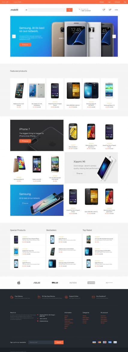 "Мобильные телефоны" шаблон магазина для OpenCart