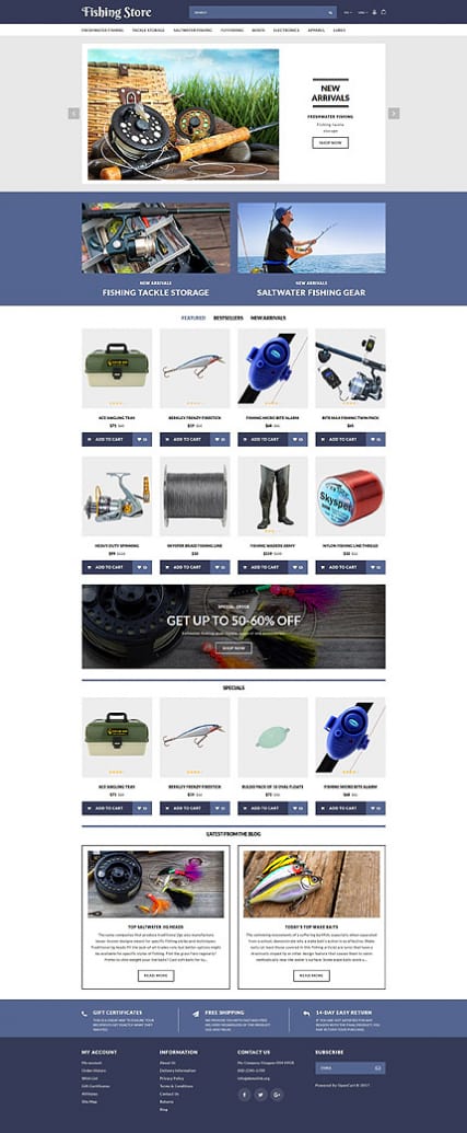 "Рыболовные товары" шаблон интернет-магазина на OpenCart