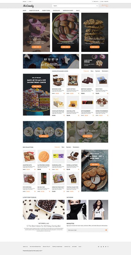 "Кондитерская" шаблон магазина сладостей и выпечки Opencart 3