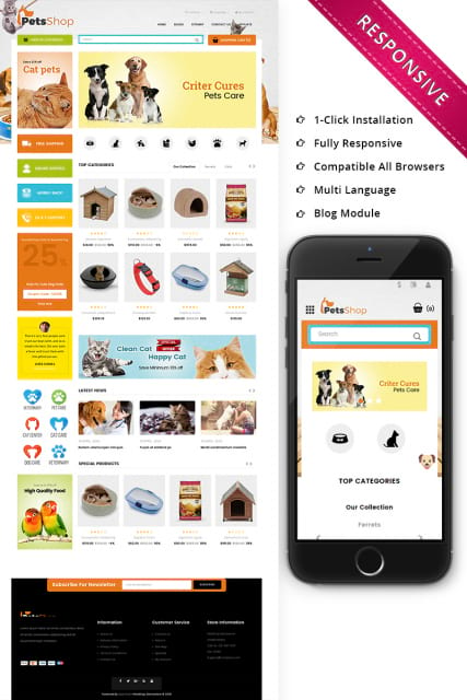 Адаптивный шаблон сайта для зоомагазина "Pets Shop"