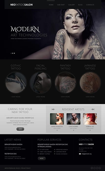 Адаптивный шаблон для Wordpress "Tattoo Salon" с бесплатной установкой
