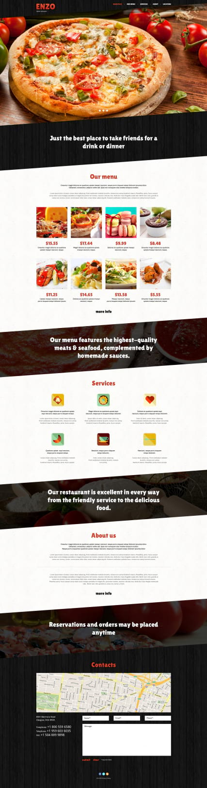 "Пицца" шаблон сайта HTML Bootstrap адаптивный