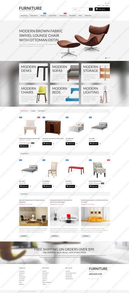 Шаблон сайта мебельного магазина "Мебель" для PrestaShop