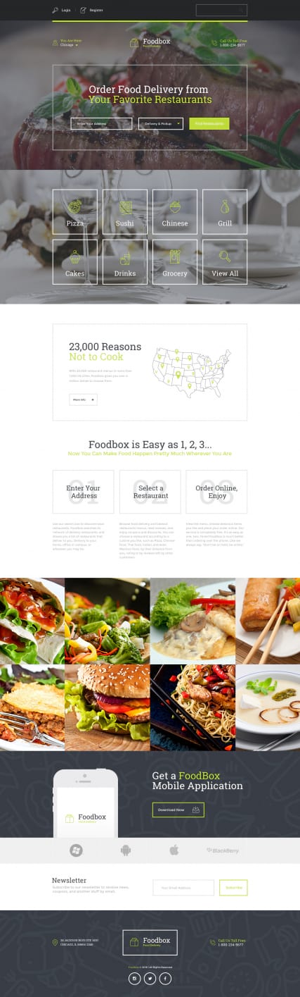 Одностраничный дизайн шаблона сайта по доставке еды на дом